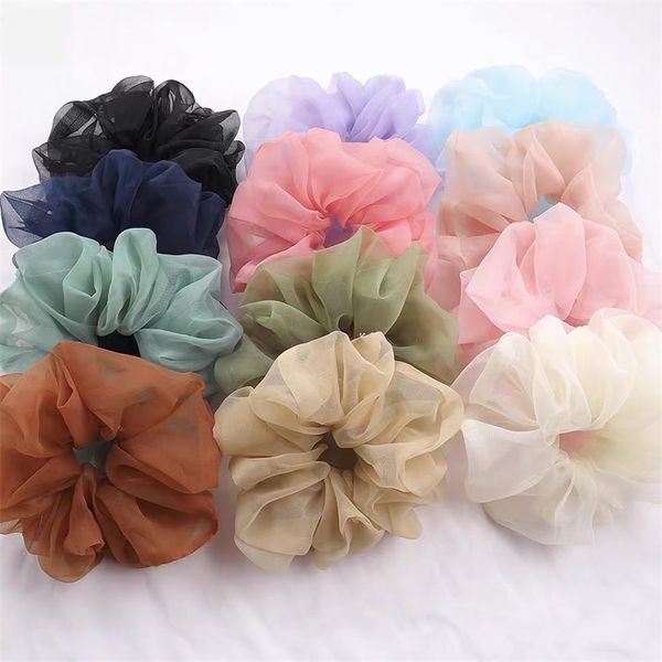 Lady Chiffon Hair Scrunchies Feminino Menina Sólido Faixas Elásticas Cabelos Corda Rabo De Cavalo Titular Intestino Grosso Scrunchie Esportivo Dança 1498 B3