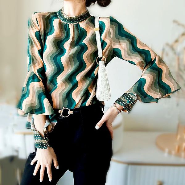 

women's blouses & shirts ol style ladies shirt autumn spring chemise satin chiffon blouse women blusas y camisas mujer sl073, White