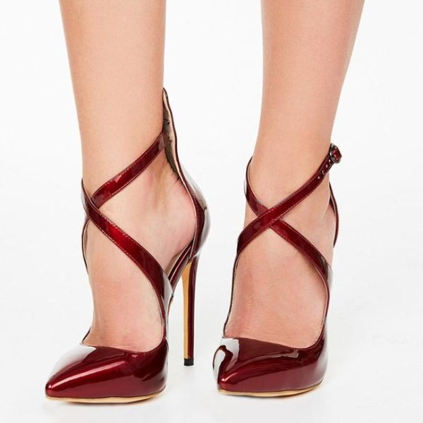 

dress shoes minan ,women's are fashionable, of charge, black patent leather, wine red 12cm high heels, pointe