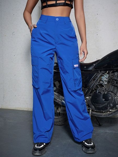 

patch detail flap pocket pants k7pk#, Black;white