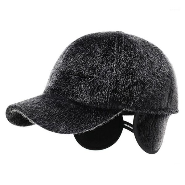 

berets winter men outdoor faux fur bomber hats with earmuff plus velvet warm middle-aged thickened snow day snapback hat l5, Blue;gray