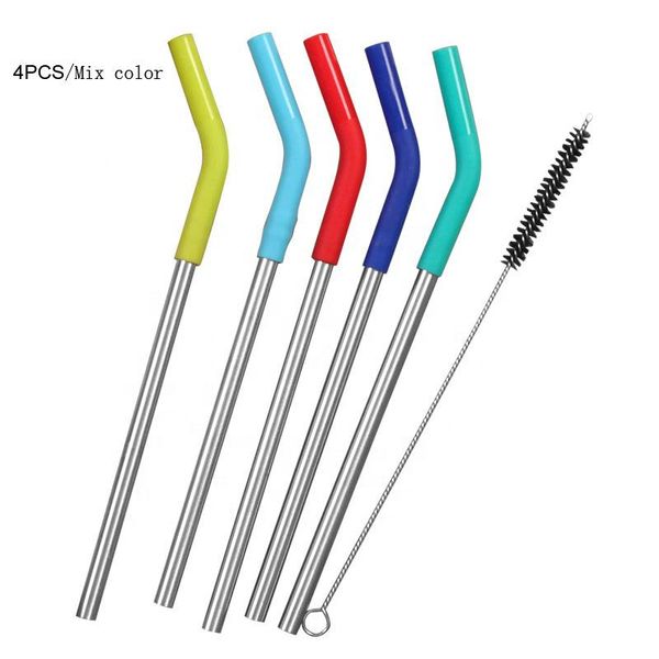 

drinking straws reusable metal 4pcs with1pcs blush 304 stainless steel sturdy bent straight drinks straw