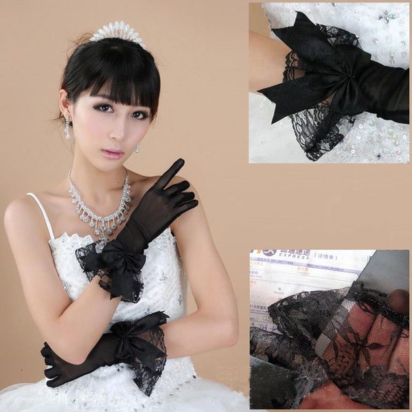 

bridal gloves black wedding bow lace finger glove party wrist length short accessories 5 pairs lt060, White