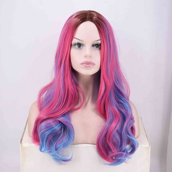 

wig fashion split dyed gradient long curly hair ball party cosplay, Black;brown