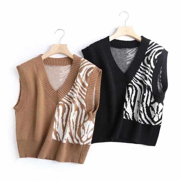 

women's vests fashion color block vest sweater, Black;white