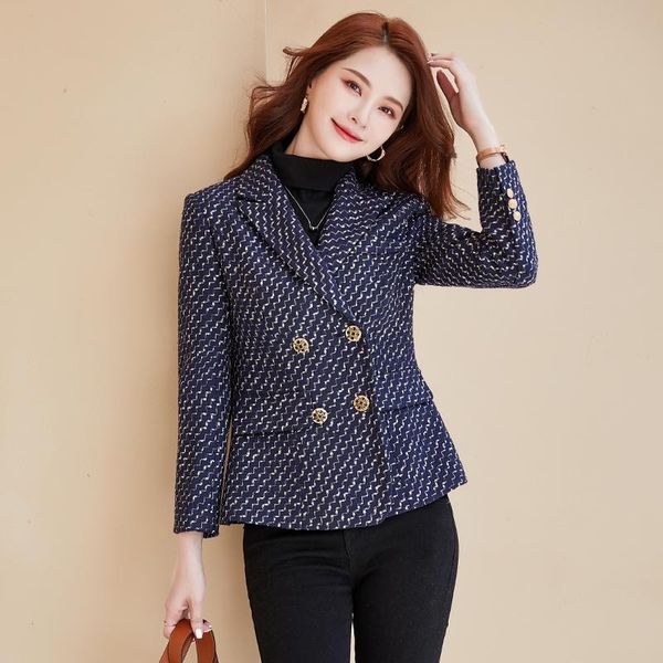

women's suits & blazers jacket double breasted striped coat ol styles autumn winter thicken for women business work blaser outwear, White;black