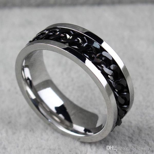 

bc jewelry fashion spinner chain ring titanium steel silver love ring for men gold & black & silver stainless steel chain wholesale mens jew