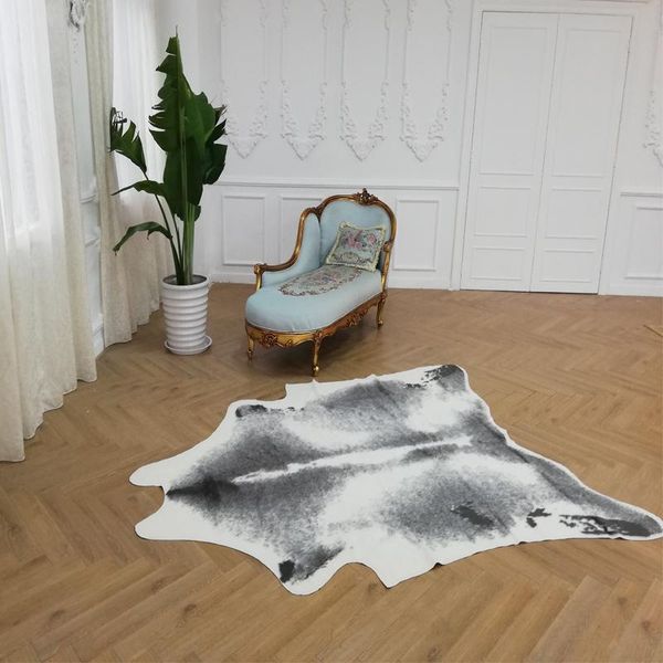 

carpets cow printed rug faux skin cowhide carpet grey white mat imitation leather irregular shape 244x190cm sofa bedside bedroom