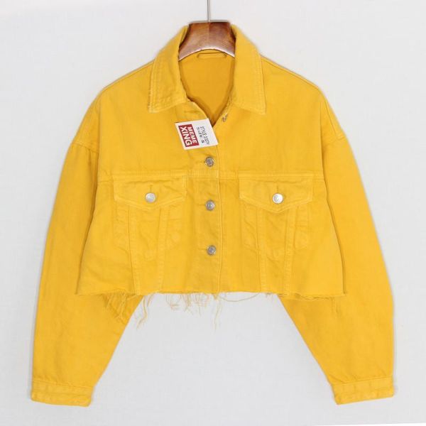 

women's jackets women high waist basic versatile fashion yellow denim jacket long sleeve jeans short coat big size loose outerwear, Black;brown