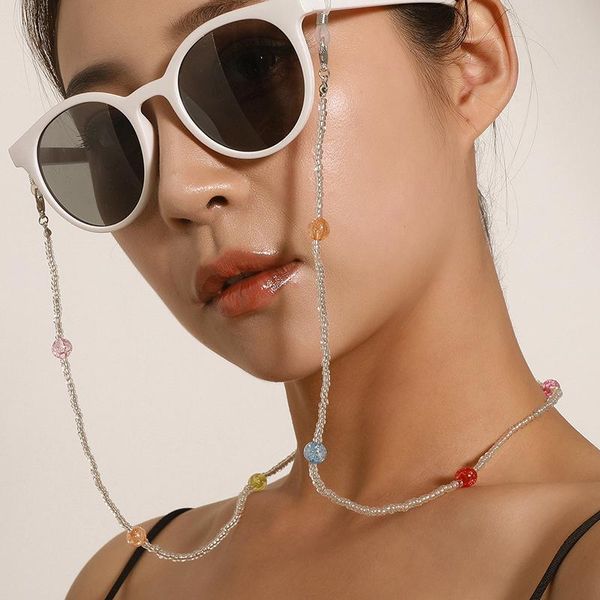 

sunglasses frames fashion reading glasses mask chain colorful floral daisy handmade bead spectacle cord string neck strap, Silver