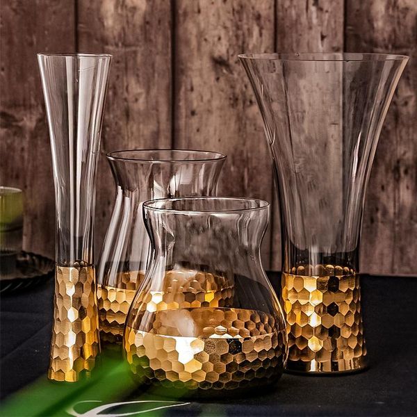 

nordic plated glittering honeycomb crystal glass vase villa luxury living room decoration hand made sparkling gold flower vases