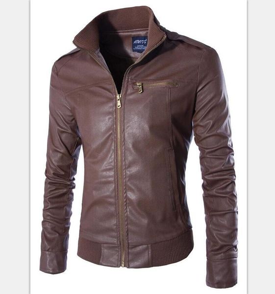 

leather & suede mens slim leather jackets fashion male outwear motorcycle jackets size m-3xl, Black