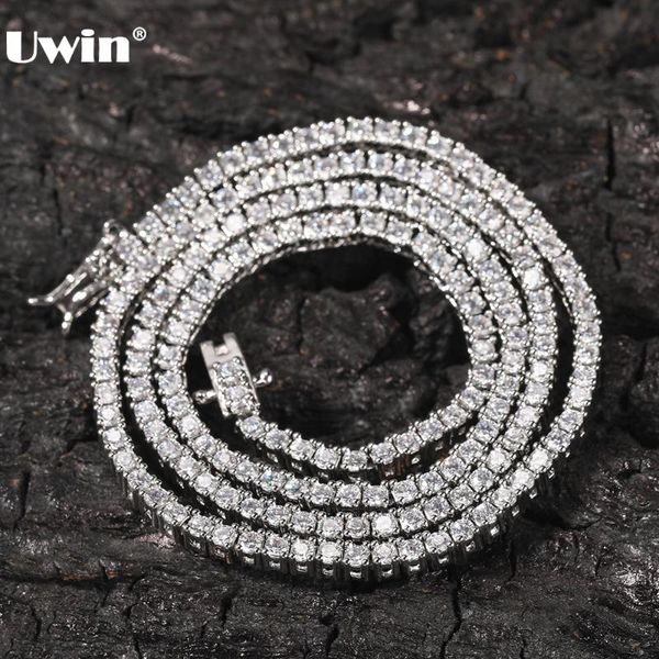 

chains uwin 2mm round cut tennis necklaces iced out cubic zirconia link chain necklace hip hop accessories women men fashion jewelry, Silver