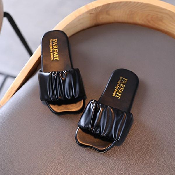 

slipper summer children sandals kids baby girls solid color pu non-slip cool casual simple shoes for, Black;grey