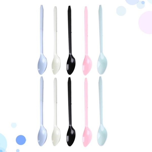 

spoons 100pcs 19cm disposable dessert spoon set flatware for barbecue party shop (pink + green black blue