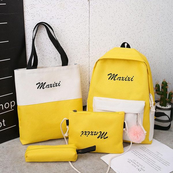

backpack 4pcs/set women lapbackpacks fashion letter shoulder bag large capacity nylon schoolbag for boys girls student book