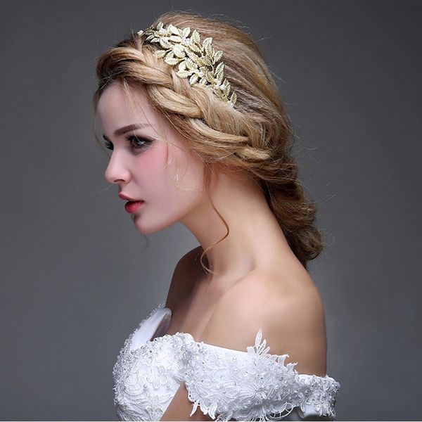 

o602 delicate women wedding bridal headpiece shiny golden alloy leaves pearl marriage party hairband pageant perform lady tiara, Silver