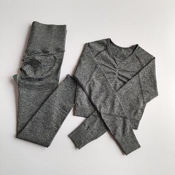 

2pcs women seamless yoga set sport suit gymwear workout clothing long sleeve gym crop high waist leggings fitness wear outfit