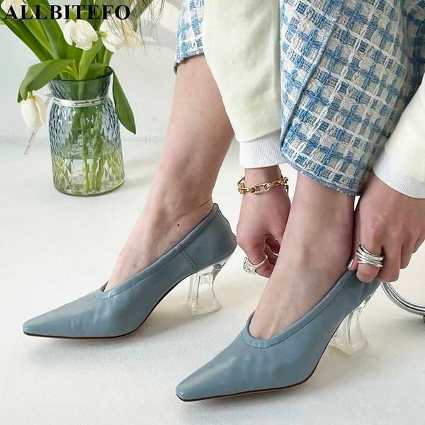 

allbitefo crystal heel full genuine leather brand high heels party women shoes thick heels women heels shoes high heel shoes 210611, Black