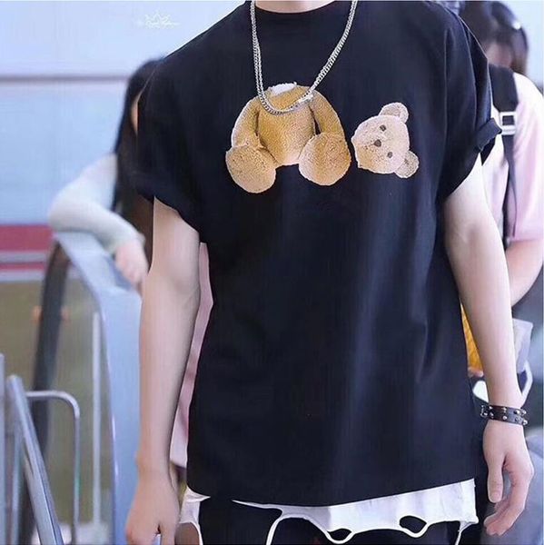 

fashion brand european and american teddy bear t-shirt men women letter printing short sleeves, White;black