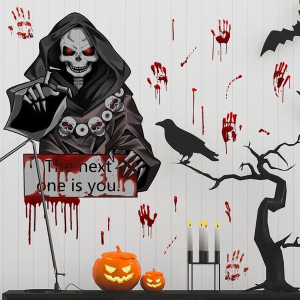 

wall stickers 1 set halloween terror creative blood hand print black shadow funny living room window frightening 2021