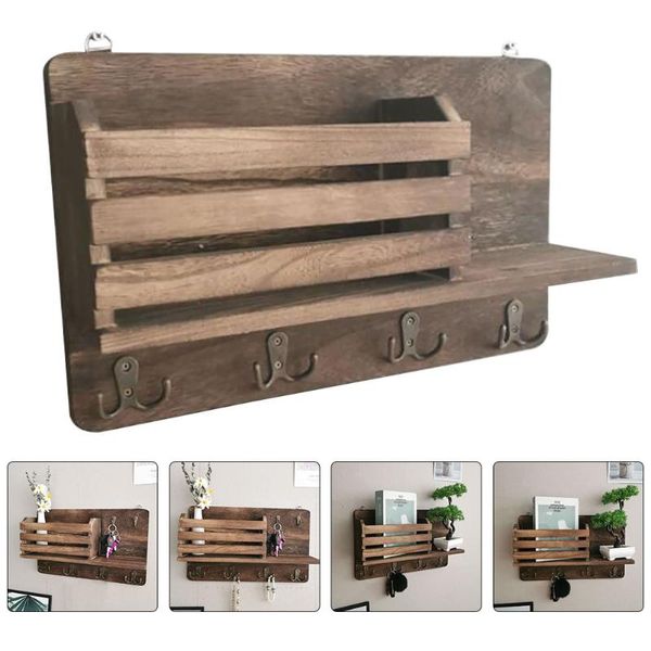 

hooks & rails wall-mounted storage rack multifunctional shelf wooden holder