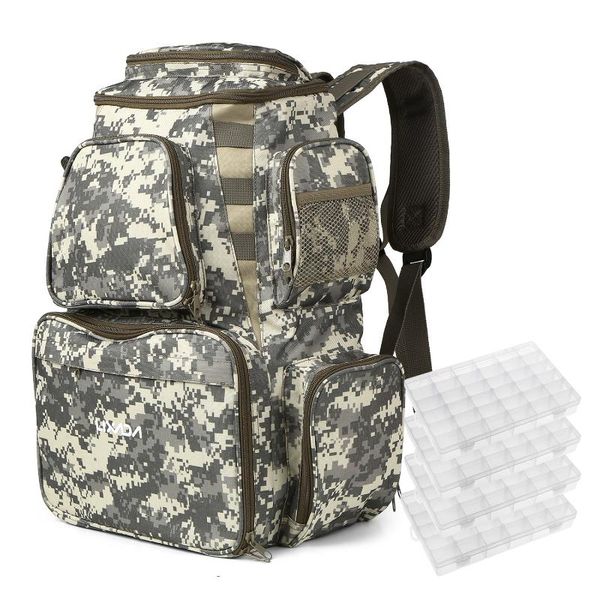 

fishing accessories tackle backpack bag with 4 boxes water-resistant pack outdoor sports camping hiking