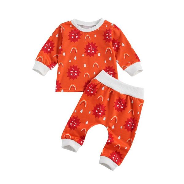 

clothing sets 2021 fall autumn 3-24m todder baby girl boy 2pcs set cartoon sun smile rainbow print long sleeve pants infant clothes, White
