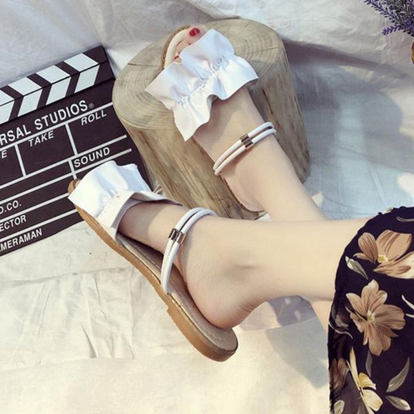 

women's beach shoes slipper slip on solid sandals girl open toe sweet flat summer sandalias mujer, Black