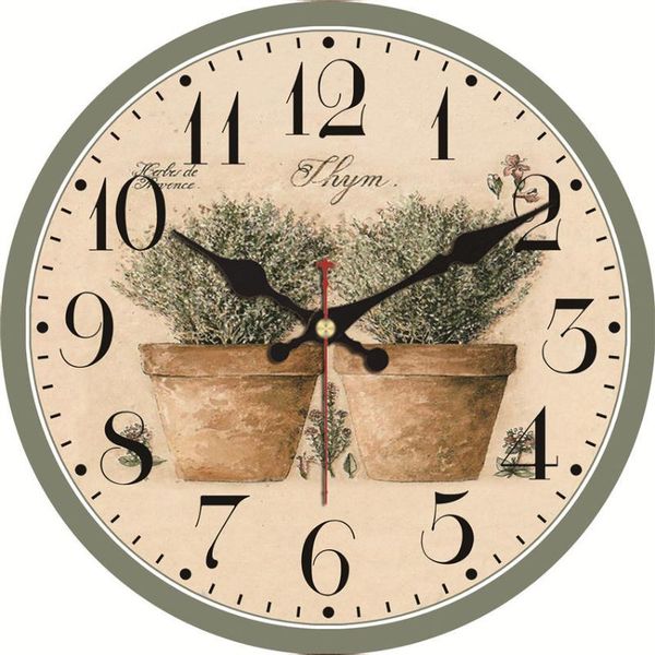 

wall clocks vintage garden plant pot clock design relogio de parede large silent wooden round for living room grape