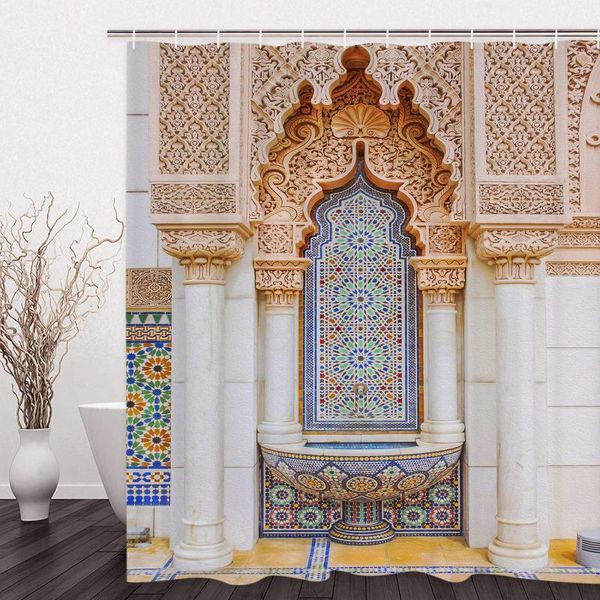 

moroccan vintage art building mosaic pattern bathroom shower curtain curtains