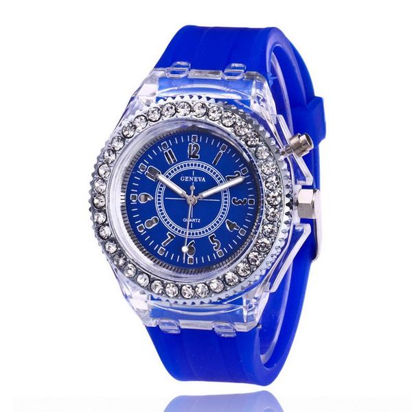 

wristwatches fashion 2021 led luminous watches geneva women quartz watch ladies silicone bracelet woman 12 bright colors, Slivery;brown