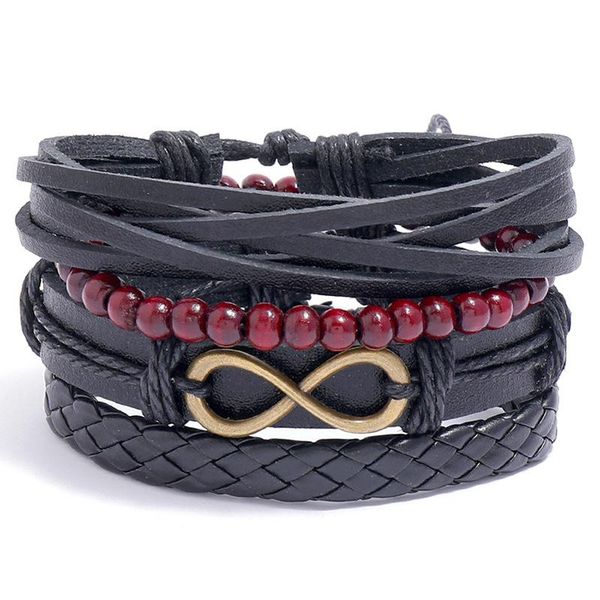 

charm bracelets retro woven leather bracelet diy four piece combination set simple fashion hand, Golden;silver