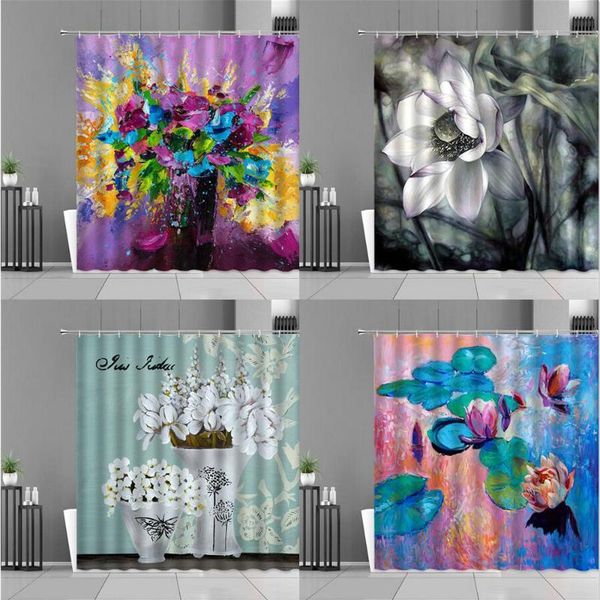 

shower curtain petals and pink flowers painting bathroom curtains polyester waterproof bathtub screen home decoration with hook