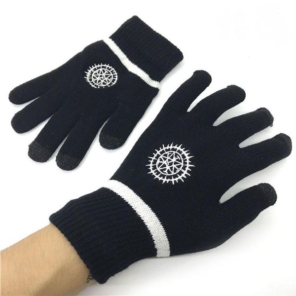 

fingerless gloves full finger screen touch anime black butler striped knitted glove stretch winter wrist mittens cosplay gift warmer, Blue;gray