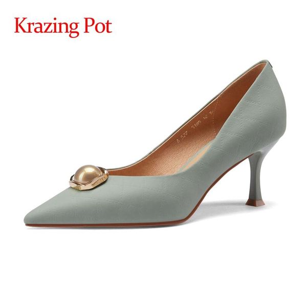 

krazing pot sheep leather pointed toe thin high heels metal decoration mature lady daily wear slip on fashion women pumps l85 dress shoes, Black