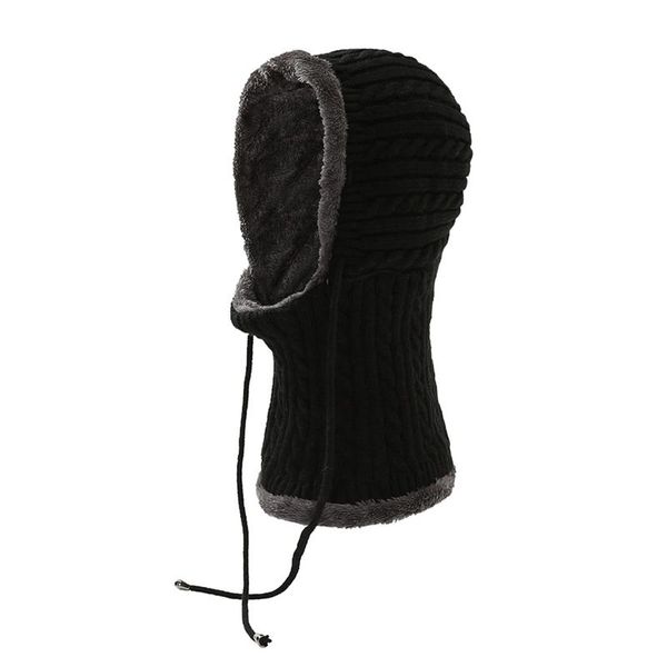 

comfortable beanie hat scarf set gentlemen autumn winter fluffy knitted cap neck warmer headwear 56-60cm fall pro outdoor hats, Black;white