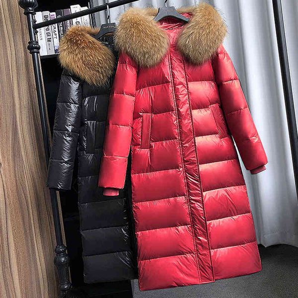 

women's down & parkas large natural raccoon fur collar hooded winter jacket women 90% white duck thick warm park female long snow coat, Black