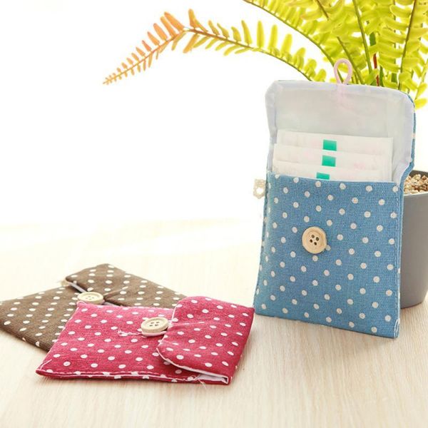 

storage bags polka dot tampon bag sanitary pad pouch mini cosmetic organizer portable cotton