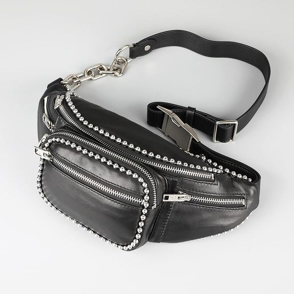 

fashion ladies chest bags rivet beaded belly belt cow leather feminina waist pack multinational fanny packs bum mini