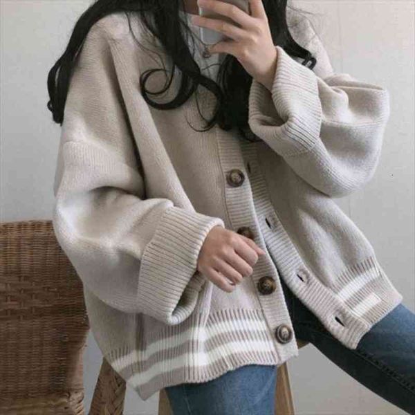 

women knitted sweater autumn winter korean style vintage v-neck oversize harajuku solid color plus size cardigan knitwear, White;black