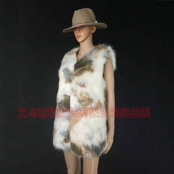 

haining fur imitation fox grass vest women's medium long vest, Black