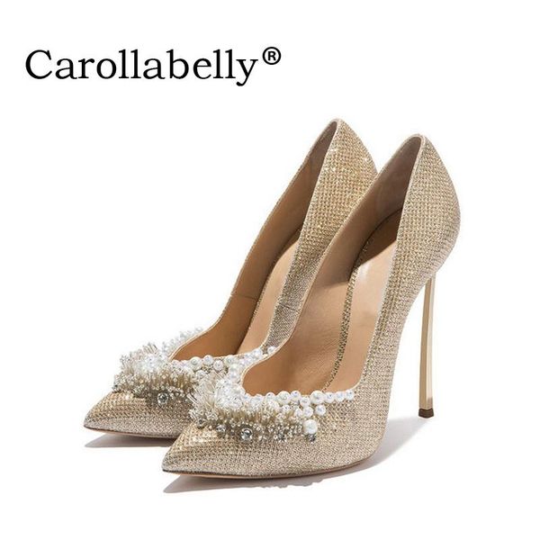 

woman pumps women gold beading wedding shoes pointed toe high heels  cm/12 cm dress, Black