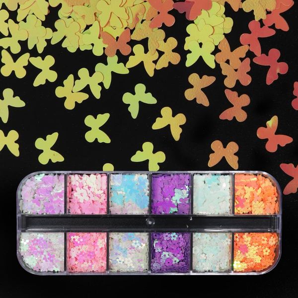 

nail art decorations 5mm mermaid butterfly shape glitter flakes mixed color sparkly flower sequins kit for summer rk140151, Silver;gold