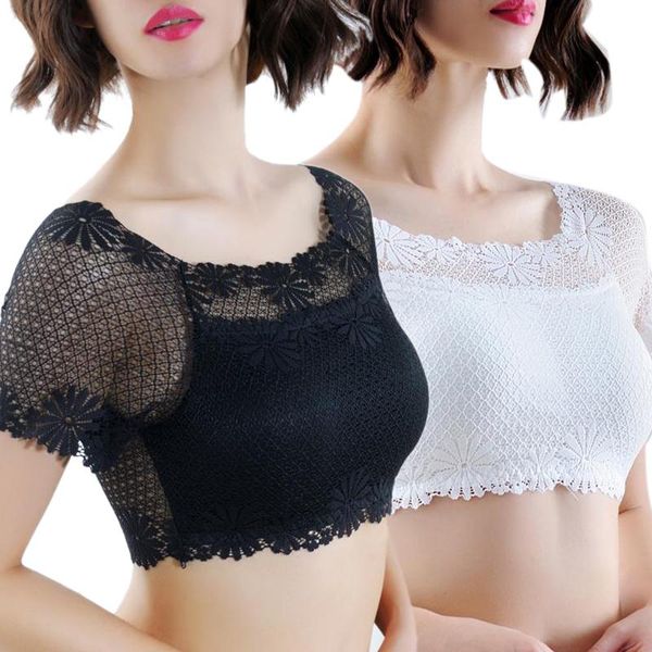 

bras wommen lace off shoulder crop with bra pads cotton t-shirt short sleeve harajuku bare crochet female, Red;black
