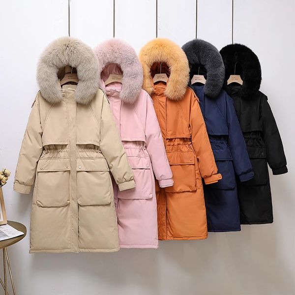

women's down & parkas mid-length women winter jackets fashion fur collar hooded warm thick slim coat korean style long, Black
