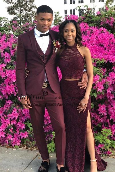 

men's suits & blazers burgundy men for wedding notched lapel groomsmen blazer male party tuxedos groom 3 pieces set costume homme, White;black