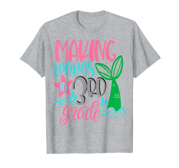 

mermaid making waves in 3rd grade girls cute kids third t-shirt, White;black