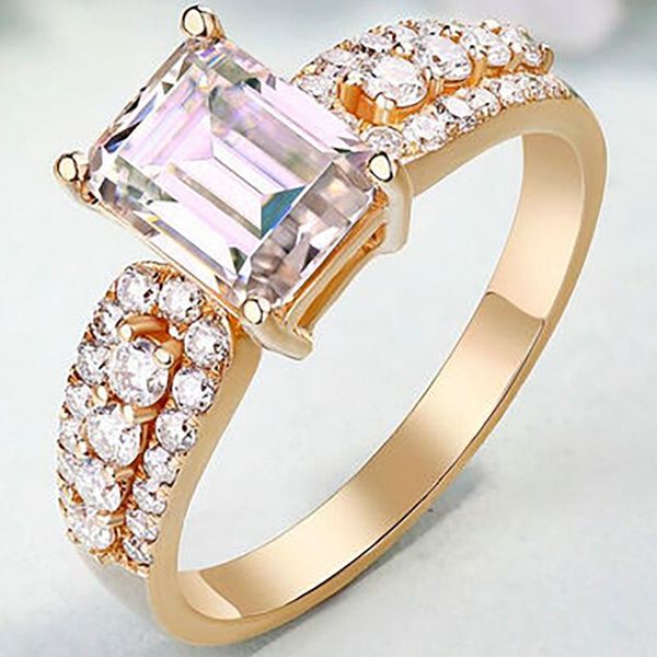 

gold 1 2 3 4 5 moissanite diamond ring women elegant emerald cut rectangle wedding party engagement anniversary cluster rings, Golden;silver