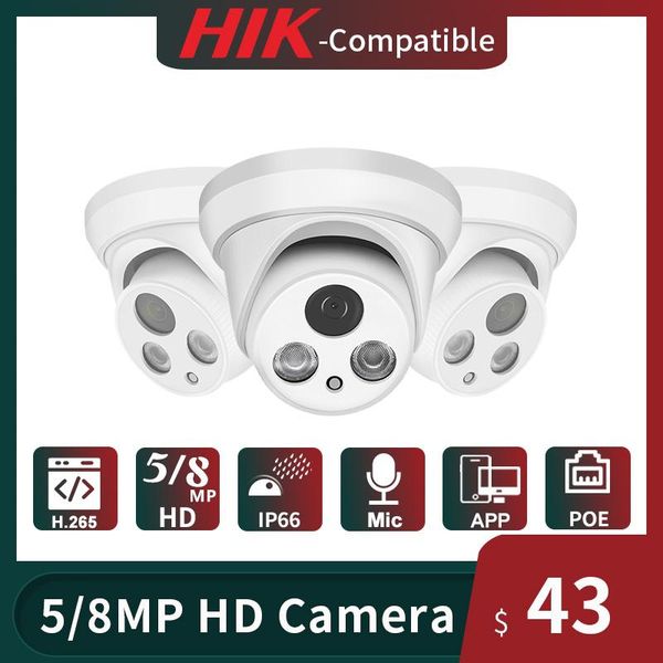 

cameras hikvision compatible 8mp dome poe ip camera home security cctv 5mp hd ir 30m h.265 p2p plug&play colorvu ipc